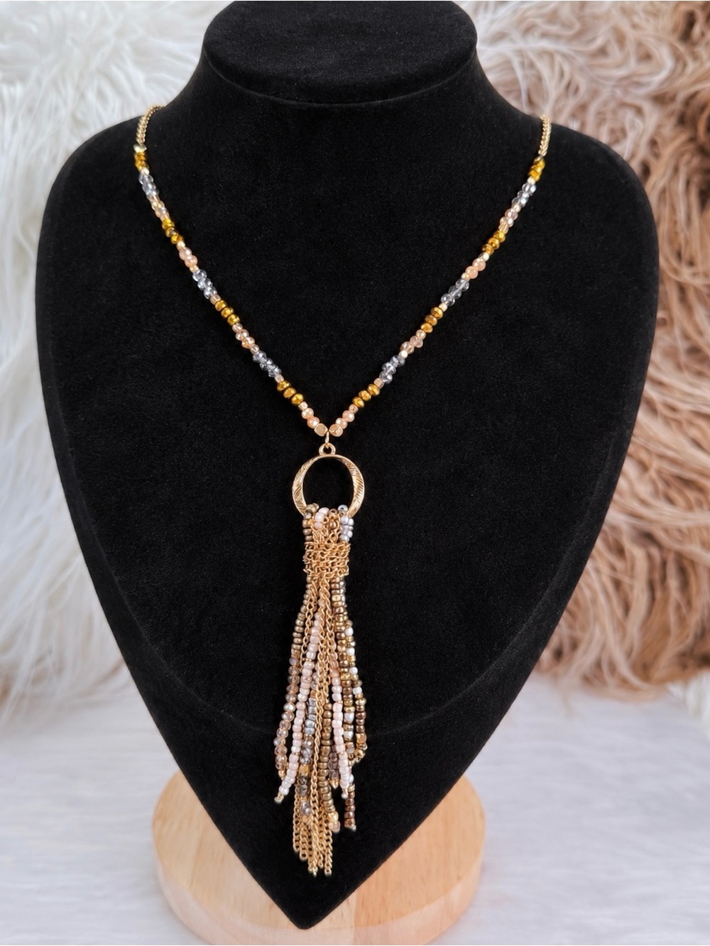Vintage Goldtone and Silvertone Beaded Tassel Necklace